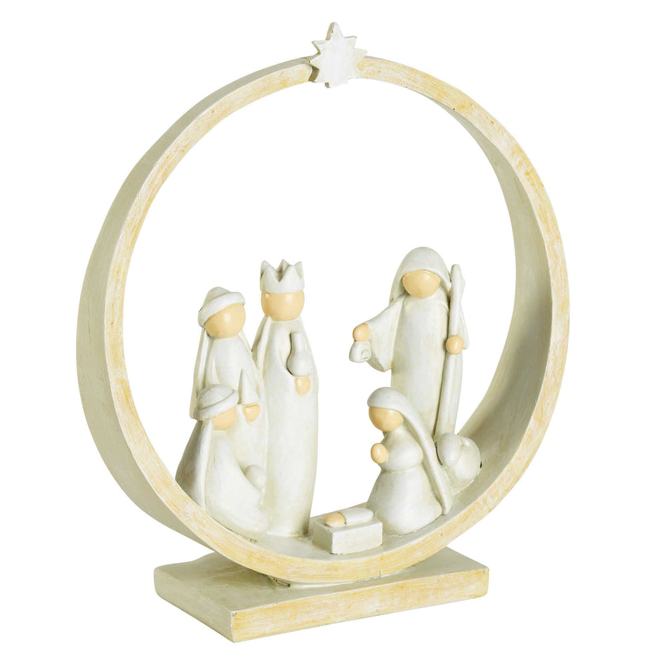 Nativity Scene in Circular Creche Distressed White 8 Inch Christmas Tabletop by Dicksons, product view 2
