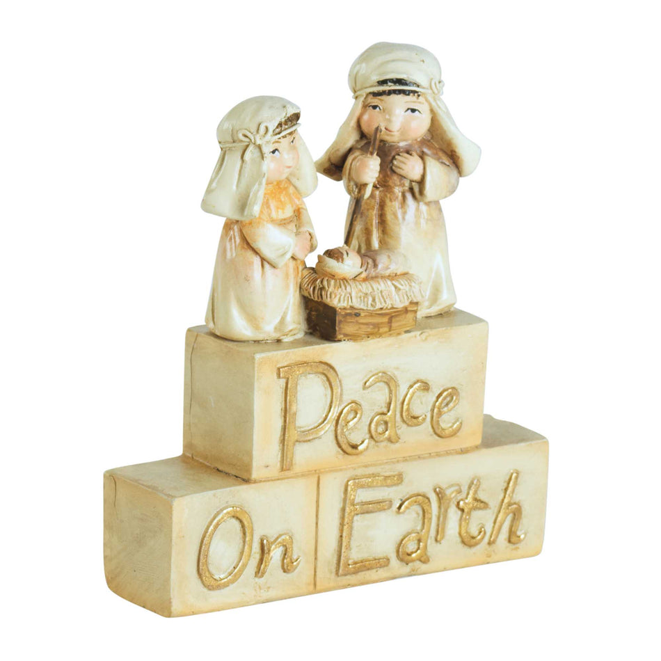 Holy Family Peace On Earth Cream and Gold Tone 3.6 Inch Resin Christmas by Dicksons, product view 2
