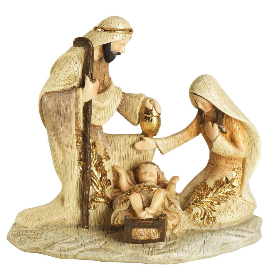 Holy Family Tan and Gold Tone 6.5 Inch Resin Christmas Tabletop Figurine by Dicksons