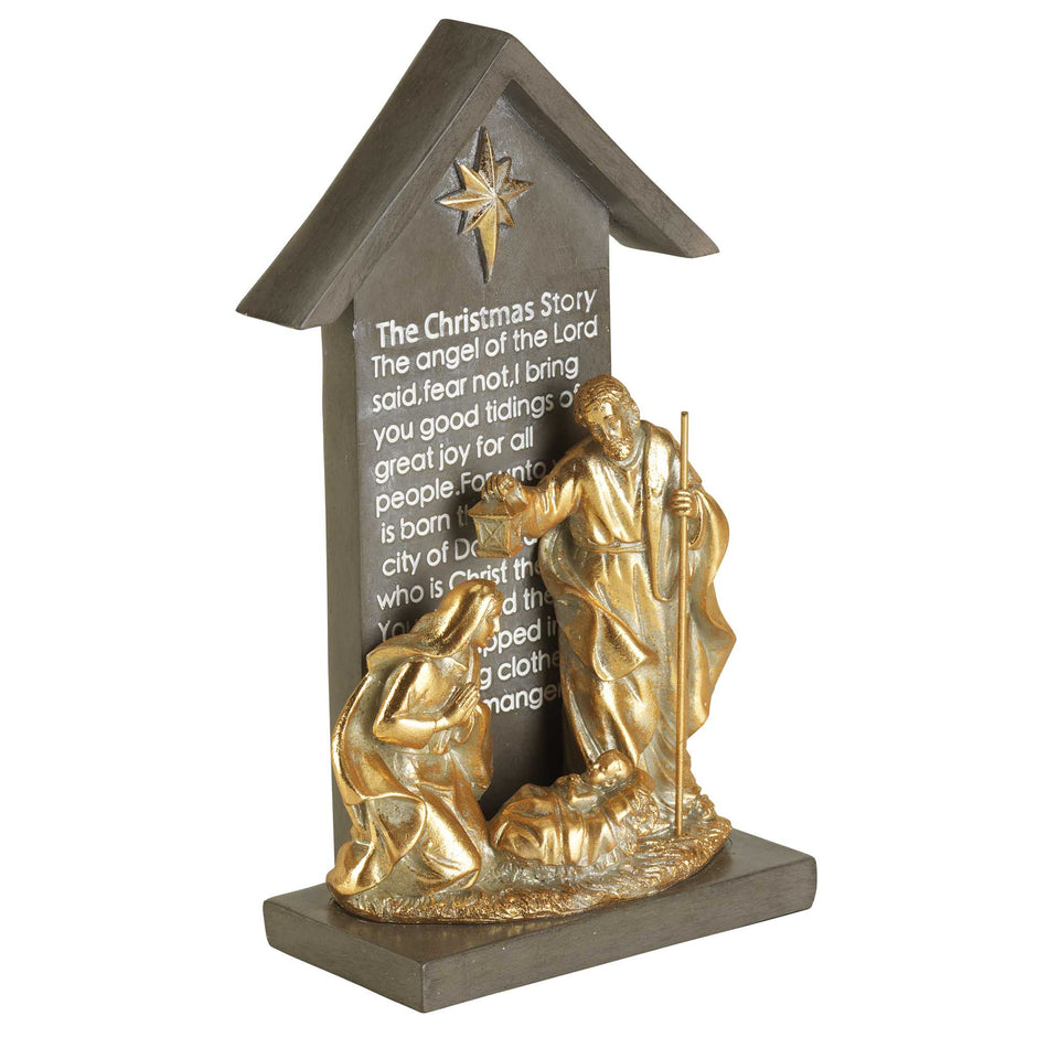Holy Family Christmas Story Grey and Gold Tone 9.75 Inch Resin Tabletop Figurine by Dicksons, product view 2