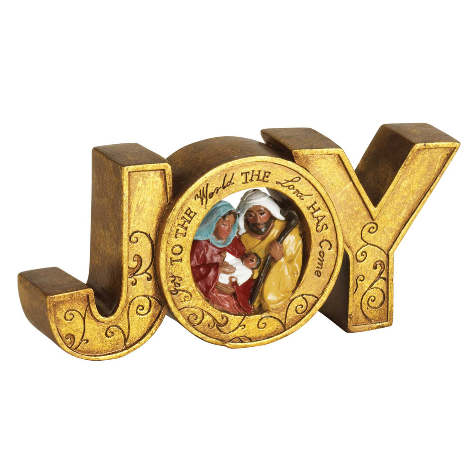Joy Holy Family Gold Tone 6.5 Inch Resin Christmas Tabletop Figurine by Dicksons, product view 2