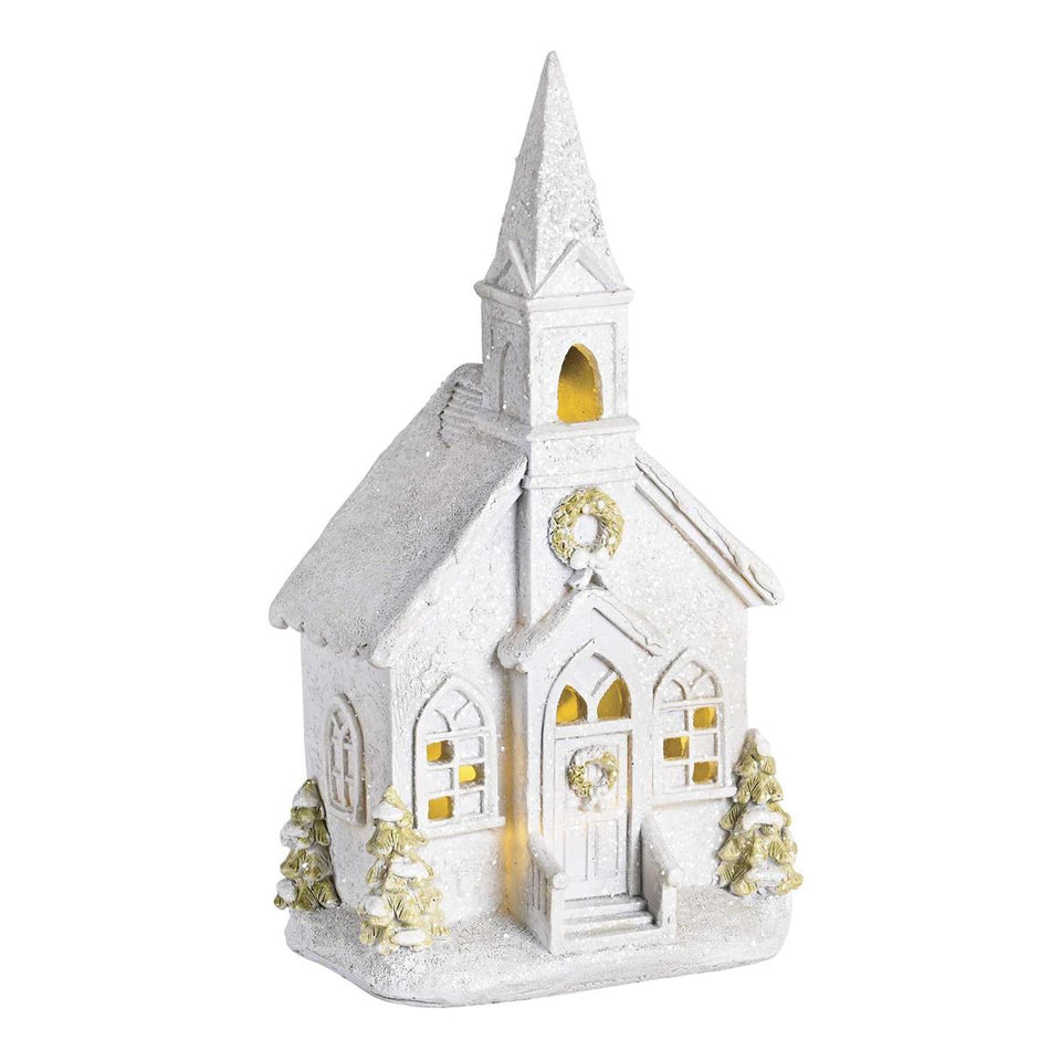 Lighted Figurine Church Snow Wreath 9.5H by Dicksons