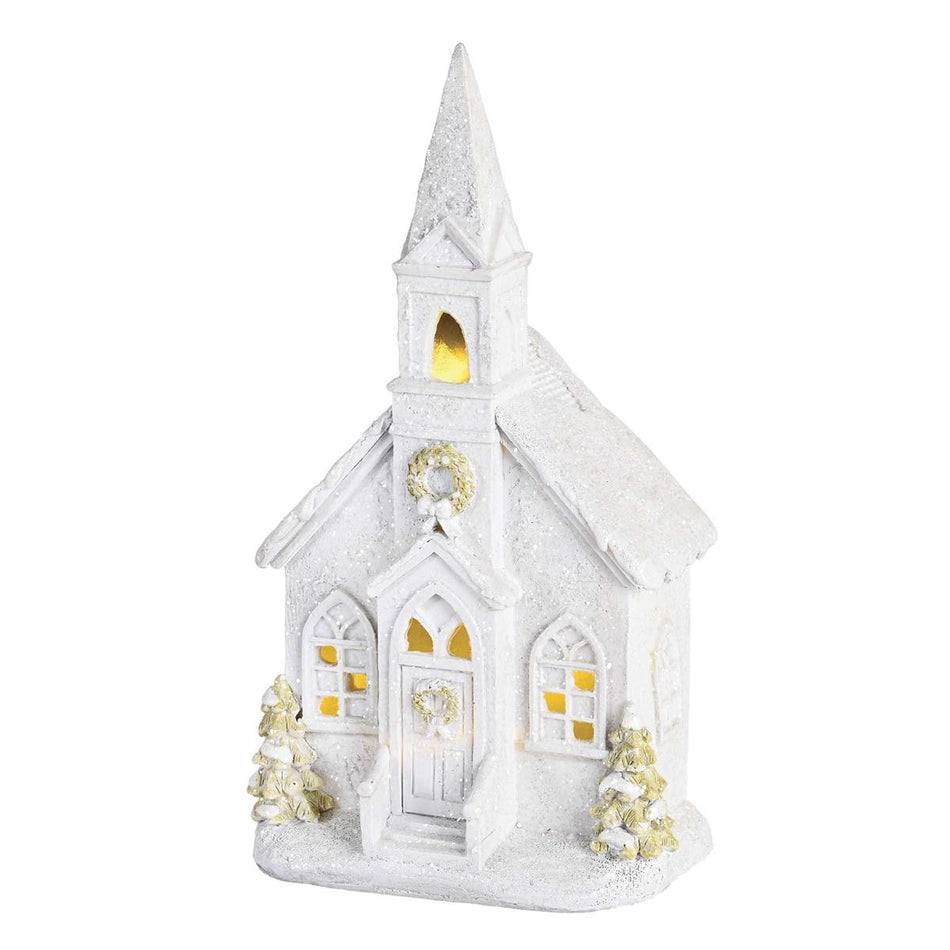 Lighted Figurine Church Snow Wreath 9.5H by Dicksons, product view 2