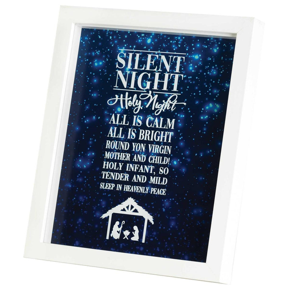 Silent Night Navy Blue and White 13 x 9 Inch Decorative Hanging Wall Art by Dicksons
