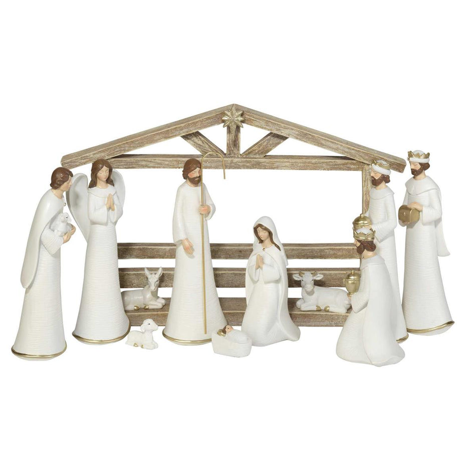 Nativity Set/Creche White 11-Piece 10in by Dicksons
