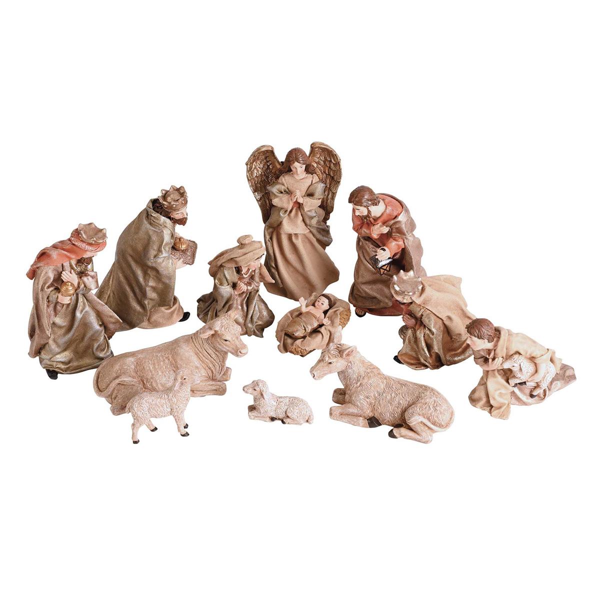 Christmas Nativity Tan and Brushed Gold Tone 7 Inch Resin Figurine Set of 12 by Dicksons, product view 2