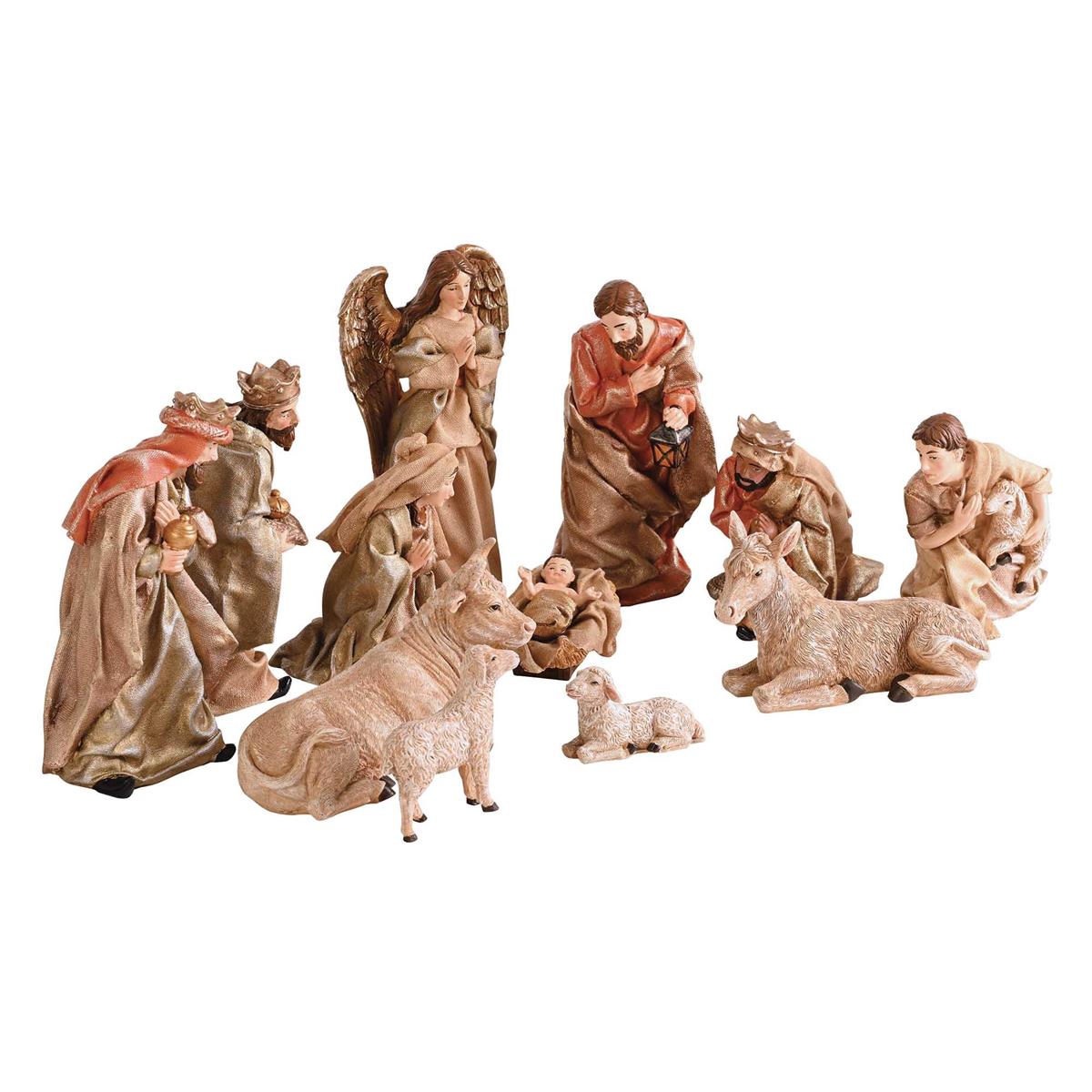 Christmas Nativity Tan and Brushed Gold Tone 7 Inch Resin Figurine Set of 12 by Dicksons, product view 3