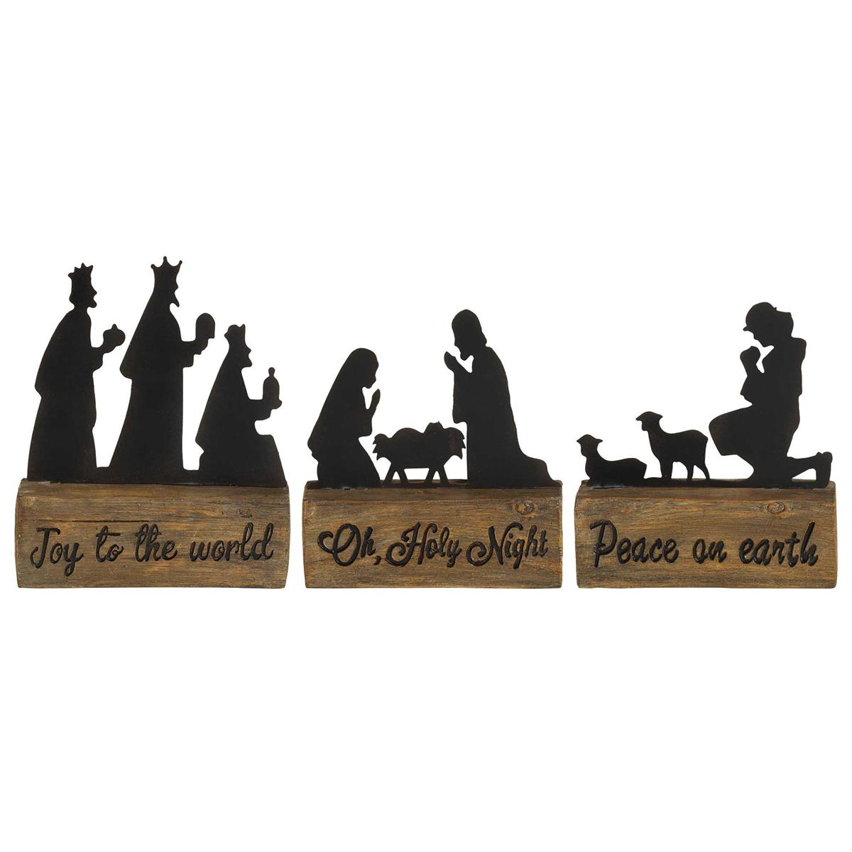 Silhouette Wood Block Christmas Nativity Brown and Black 7 Inch Resin Figurine by Dicksons