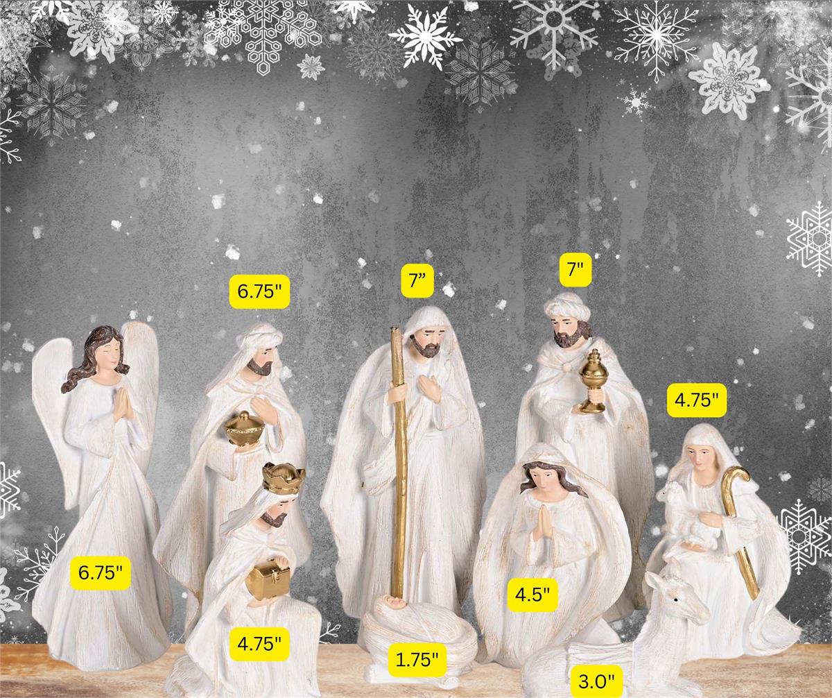 Nativity 9 Piece 7H White Wood Look by Dicksons, product view 5