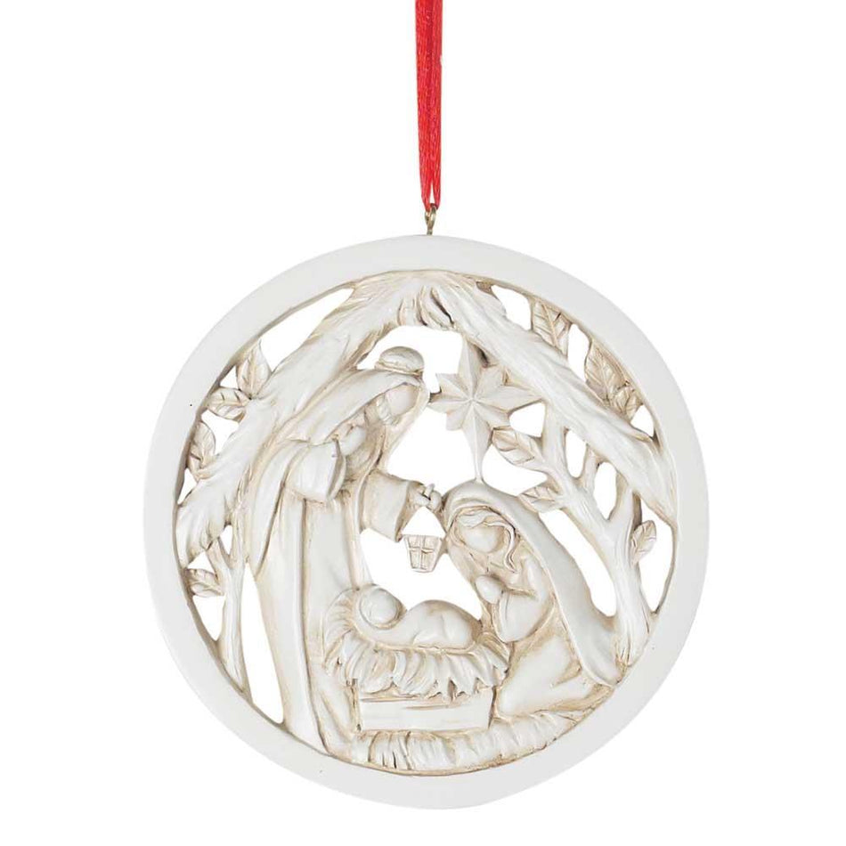 Holy Family Within Creche Antique White 3.5 x 3.5 Resin Stone Christmas by Dicksons