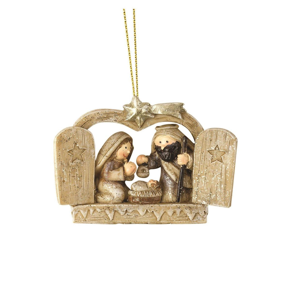 Weathered Brown Holy Family in Creche 2 x 2.75 Resin Decorative Hanging Ornament by Dicksons