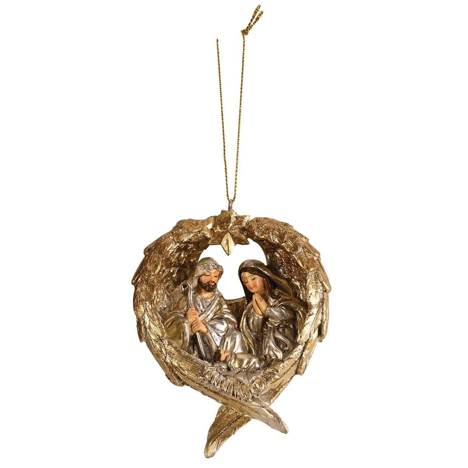 Holy Family Praying in Wings Metallic Gold Tone 4 Inch Resin Hanging Christmas by Dicksons