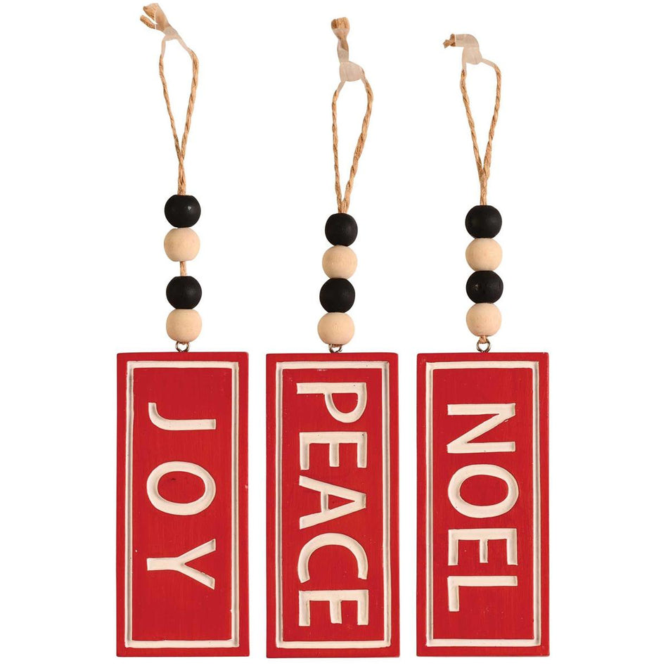 Joy, Peace, and Noel Red and White 4 Inch Resin Beaded Hanging Christmas by Dicksons