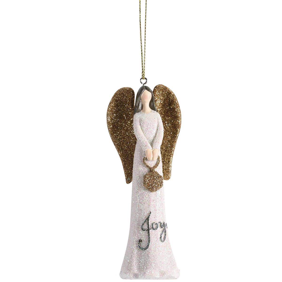 Ornament White Gold Glitter Angel Joy 4H by Dicksons
