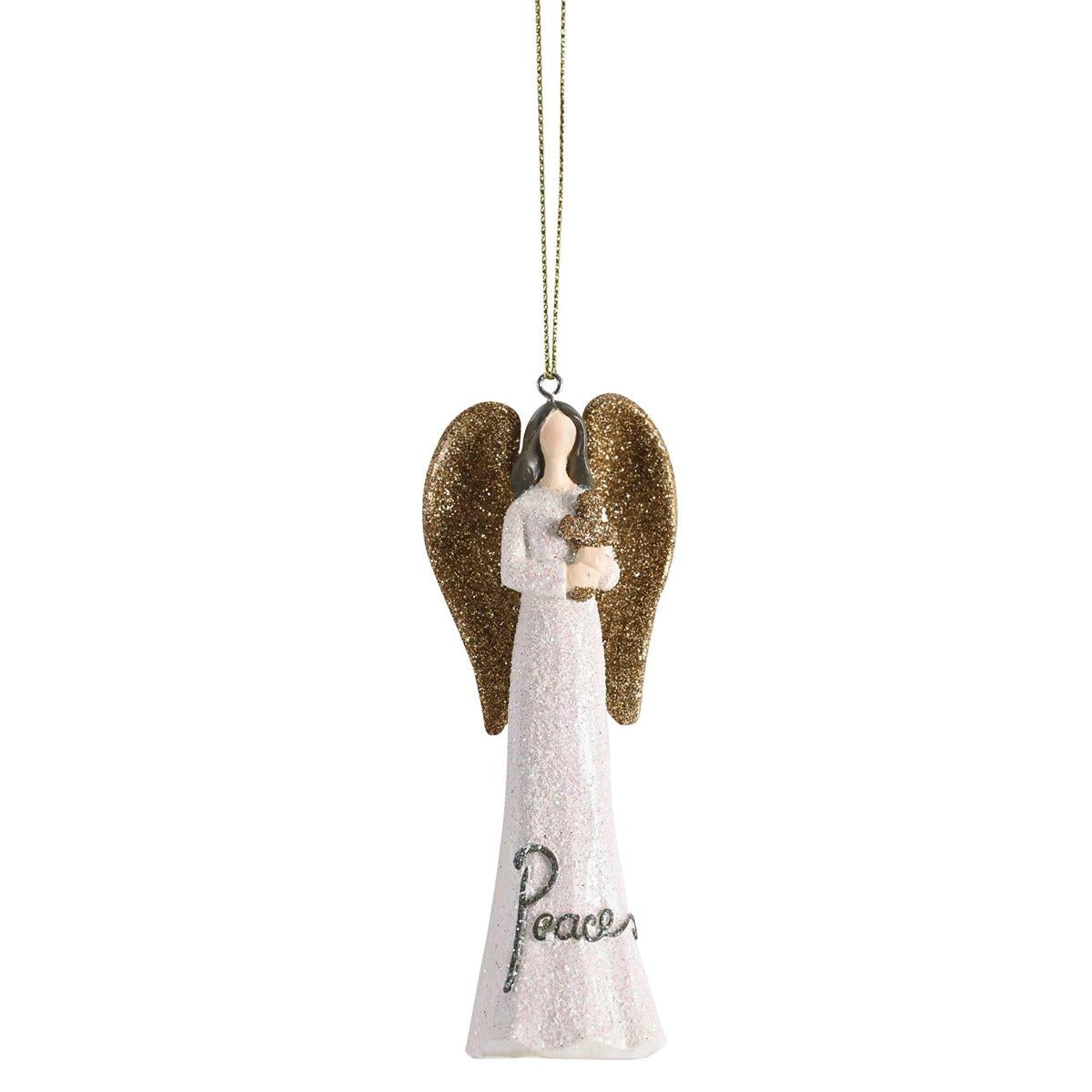 Ornament White Gold Glitter Angel Peace by Dicksons