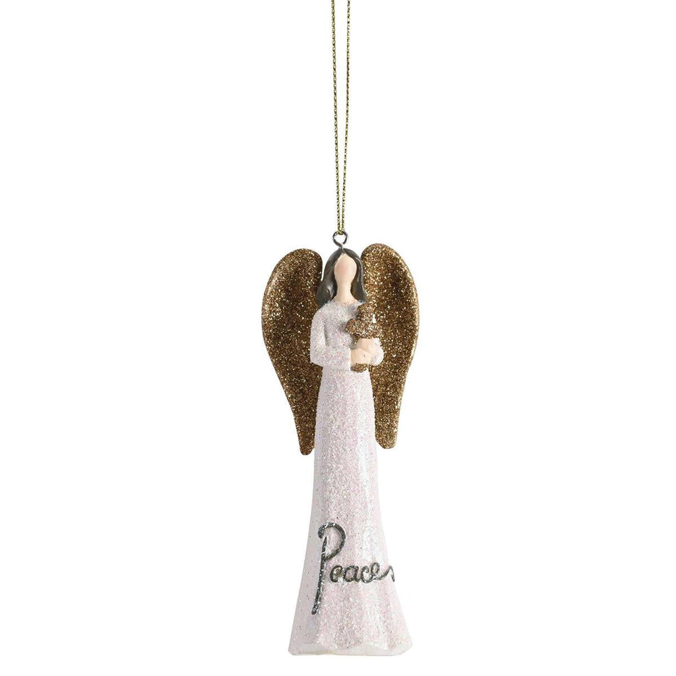 Ornament White Gold Glitter Angel Peace by Dicksons