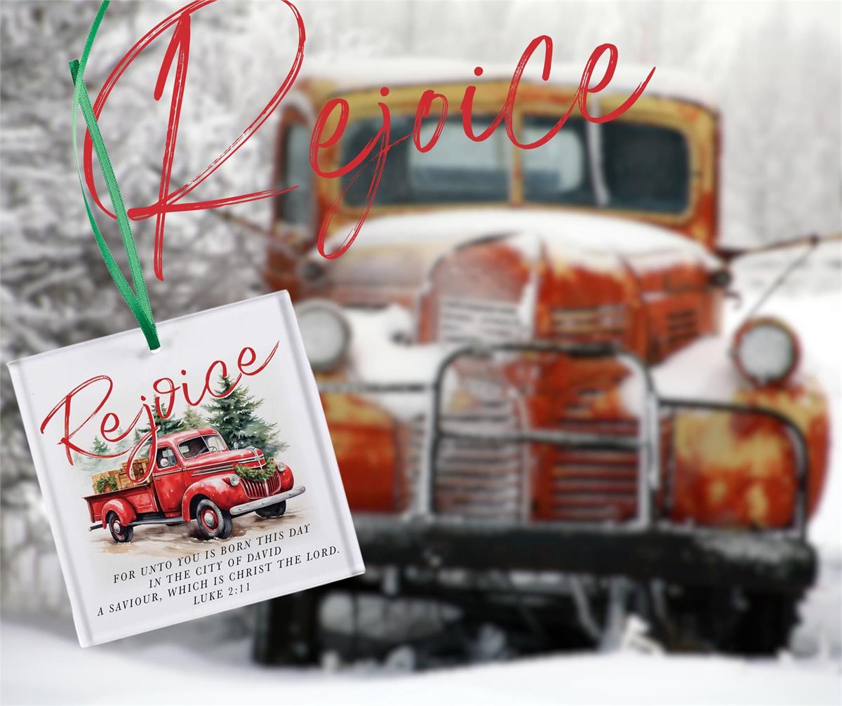 Ornament Red Truck With Trees Glass by Dicksons, product view 2