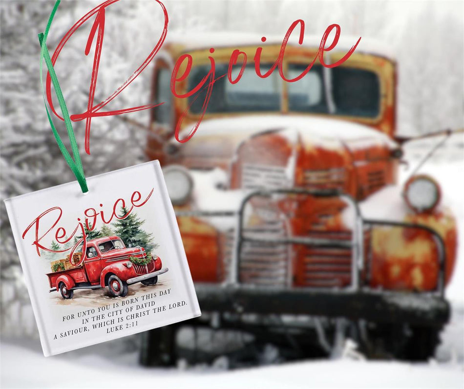 Ornament Red Truck With Trees Glass by Dicksons, product view 2