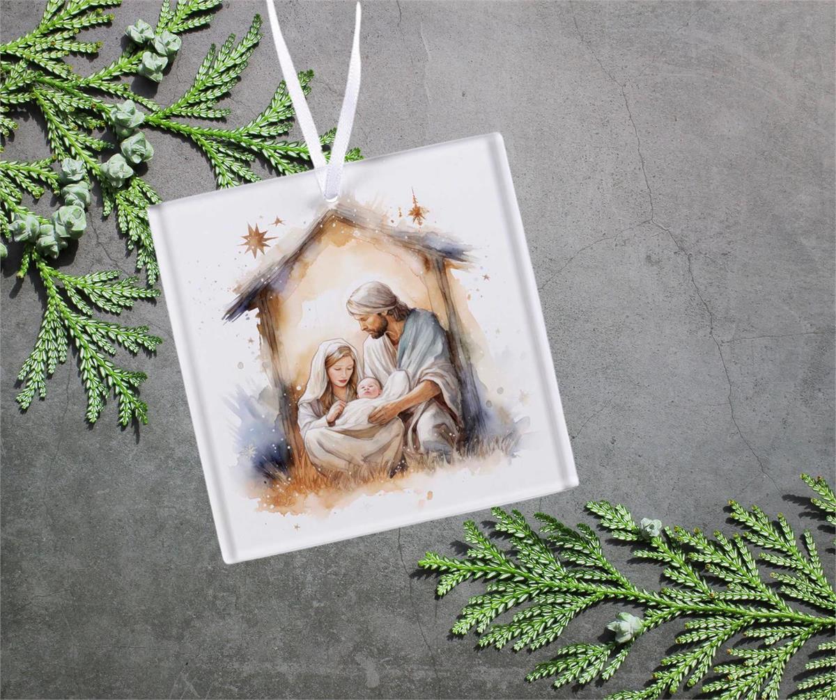 Decorative Holiday Hanging Christmas Tree Ornament 3 Inch Glass Holy Family by Dicksons, product view 2