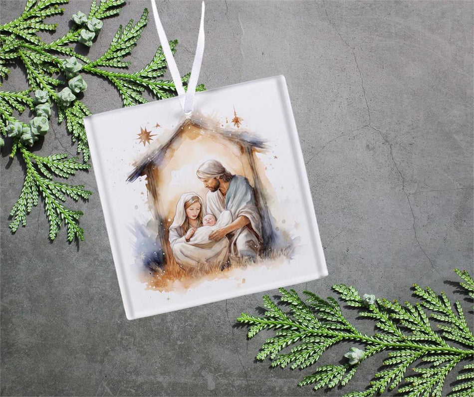 Decorative Holiday Hanging Christmas Tree Ornament 3 Inch Glass Holy Family by Dicksons, product view 2