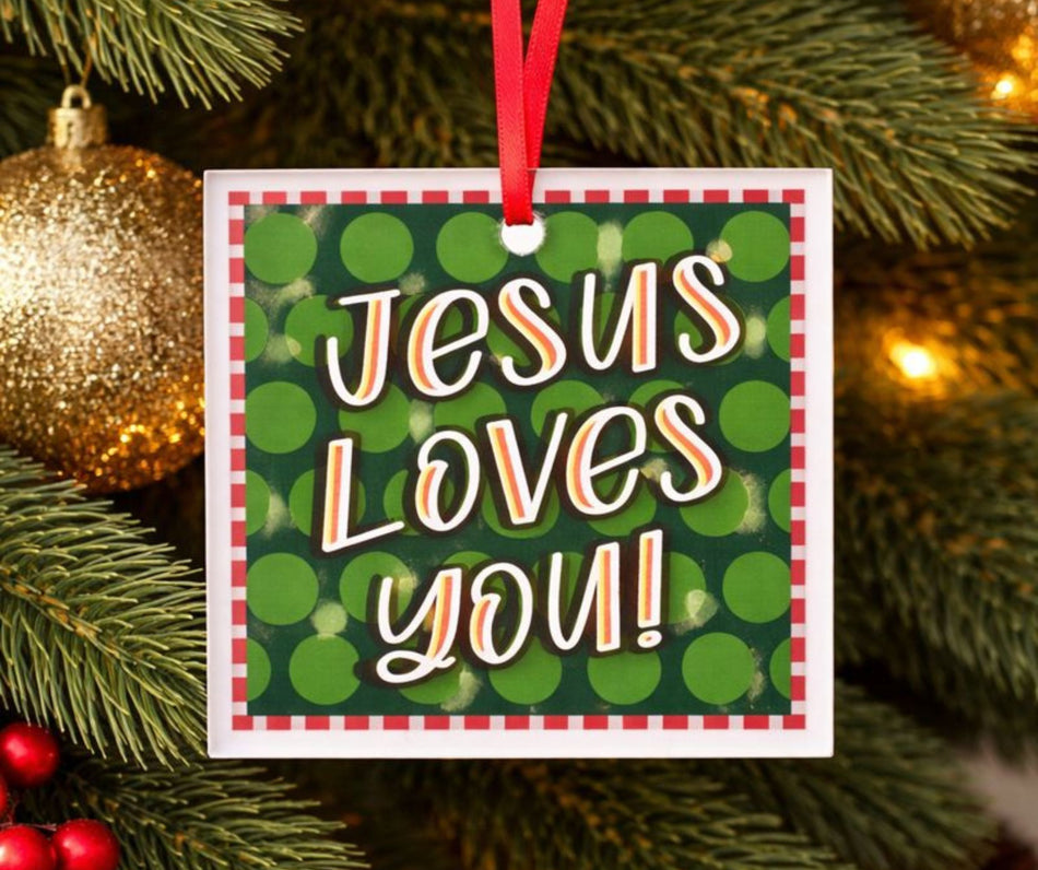 Ornament Green Polka Dot Jesus Loves You by Dicksons, product view 2