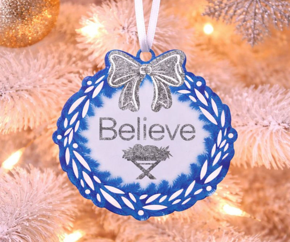 Ornament Manger Believe Wreath Bow 4" by Dicksons, product view 2