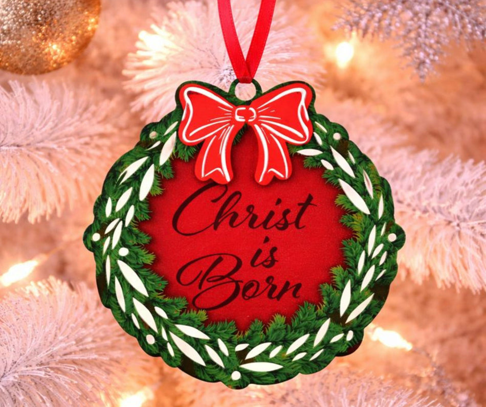 Ornament Christ Is Born Wreath Bow 4" by Dicksons, product view 2