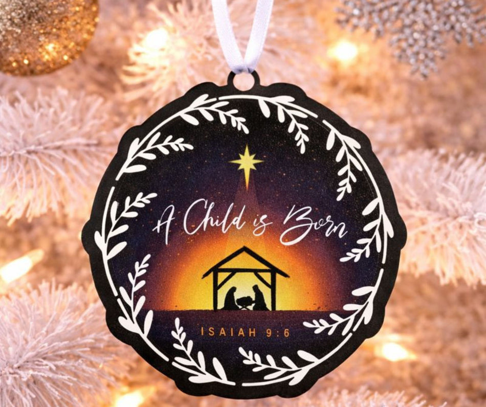 Ornament A Child Is Born Wreath Bow 4" by Dicksons, product view 2