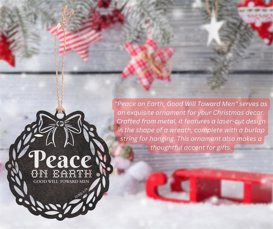 Decorative Holiday Hanging Christmas Tree Ornament 4 Inch Metal Peace on Earth by Dicksons, product view 2