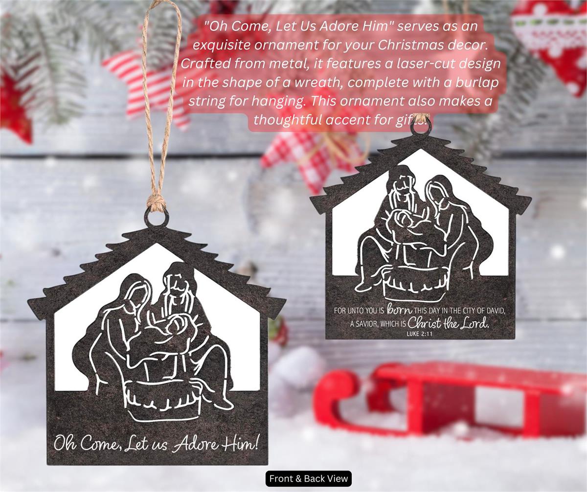 Decorative Holiday Hanging Christmas Tree Ornament 4 Inch Metal Oh Come Let Us by Dicksons, product view 3