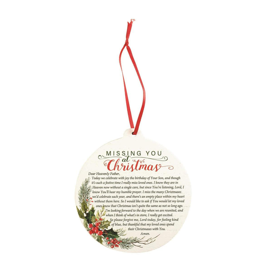 Missing You at Christmas Red Holly 4.25 x 4 MDF Decorative Hanging Ornament by Dicksons