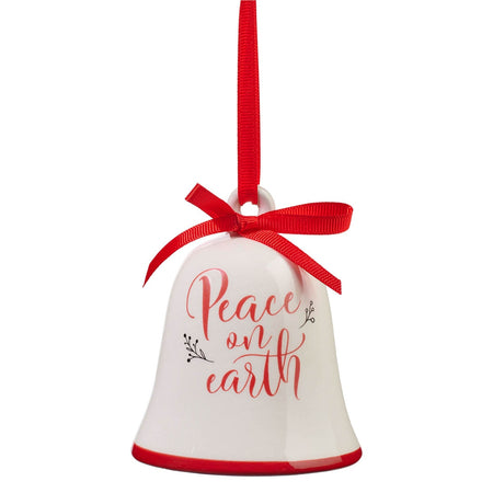 Peace on Earth White Ceramic Bell Ornament by Christian Art Gifts
