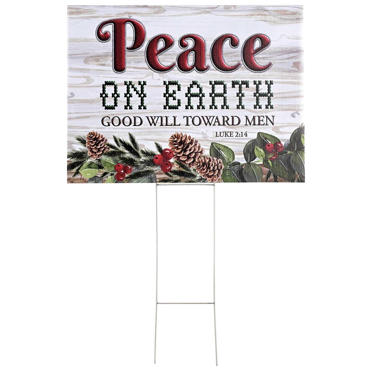 Outdoor Christmas Yard Sign With Stake 18 x 24 Inch Coroplast Peace on Earth by Dicksons