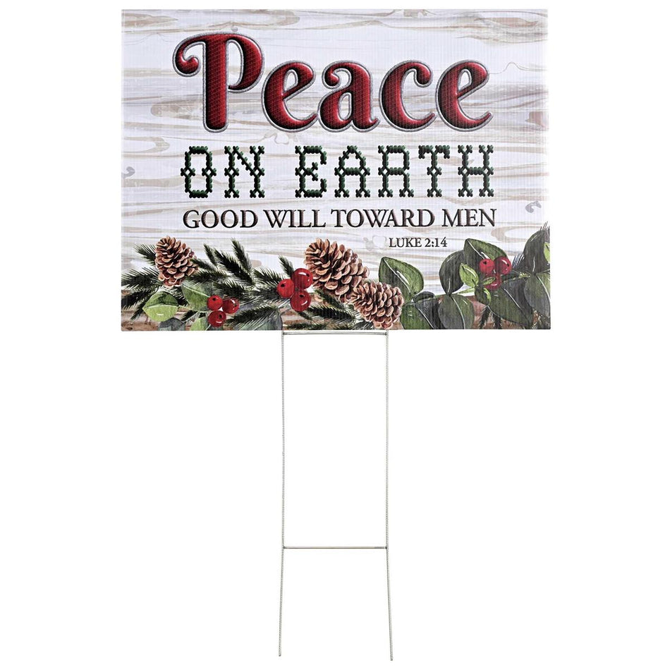 Outdoor Christmas Yard Sign With Stake 18 x 24 Inch Coroplast Peace on Earth by Dicksons