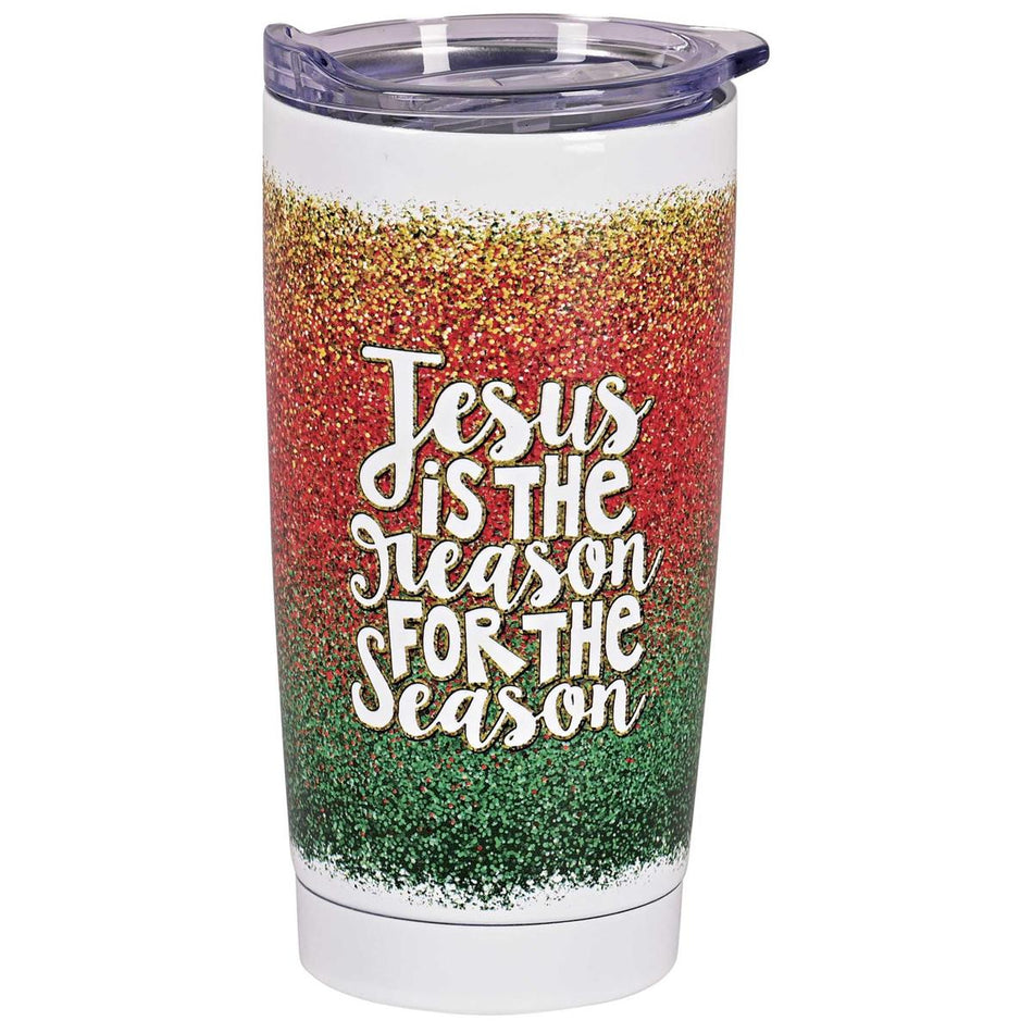 Festive Christmas Travel Tumbler Cup 20 Ounce Stainless Steel Glitter Jesus by Dicksons