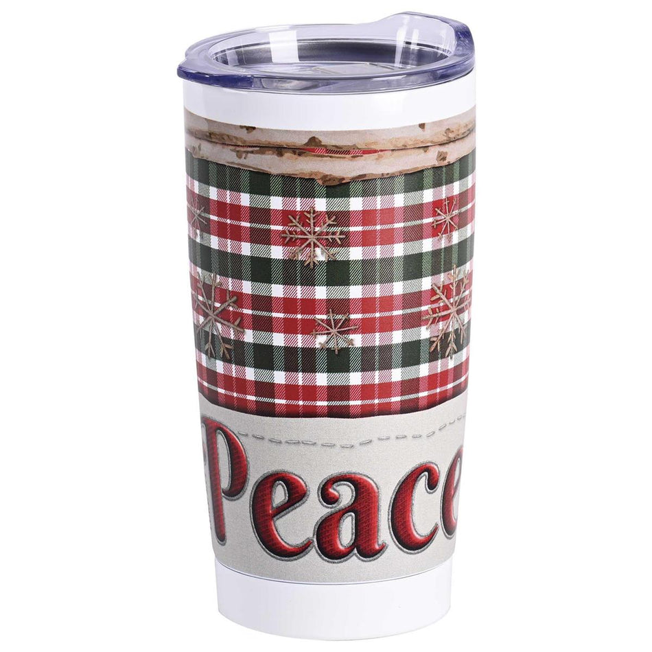 Christmas Tumbler Peace Earth Plaid by Dicksons