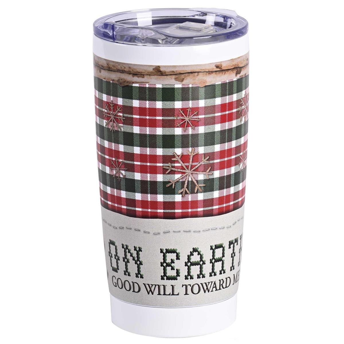 Christmas Tumbler Peace Earth Plaid by Dicksons, product view 2