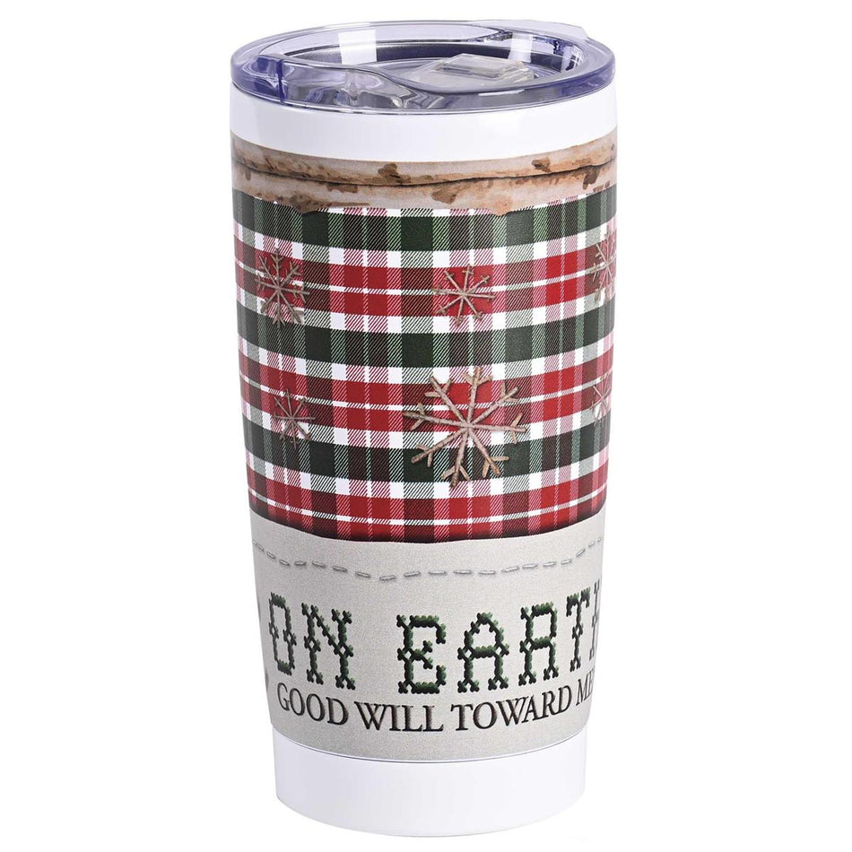 Christmas Tumbler Peace Earth Plaid by Dicksons, product view 2