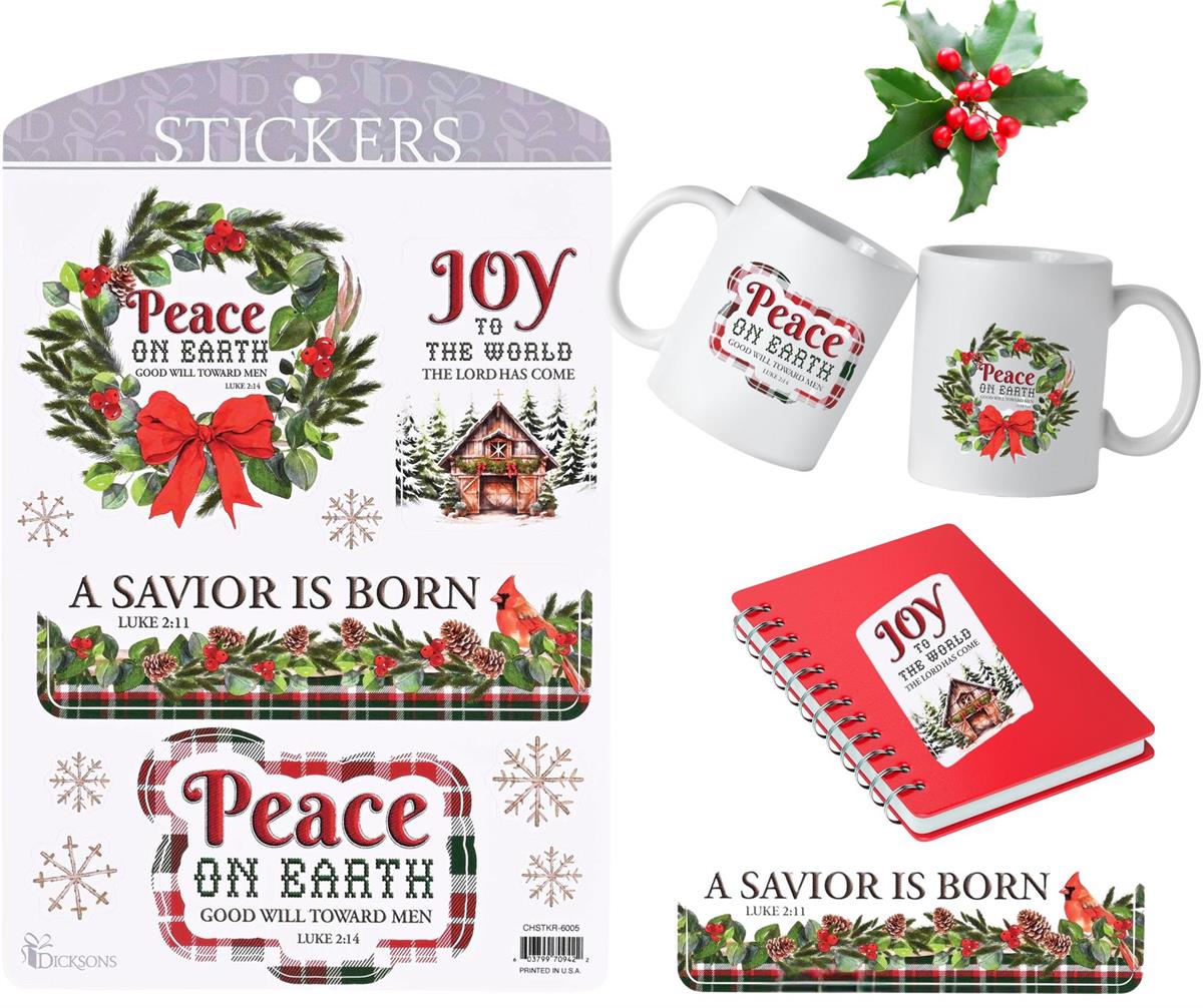 Adhesive Christmas Sticker Decals Vinyl Peace on Earth Wreath Collection Pack by Dicksons, product view 2