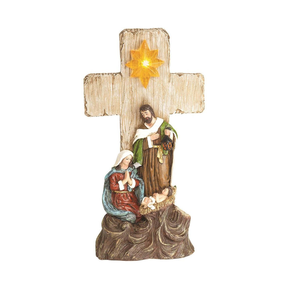 Natural Brown Look Holy Family Cross 12.25 x 6.5 Resin Decorative Tabletop by Dicksons
