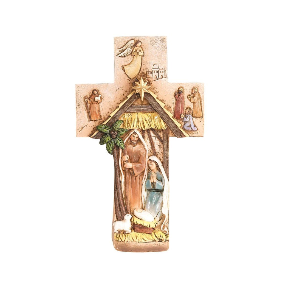 Weathered Sandstone Holy Family 8.25 x 5.25 Resin Decorative Hanging Wall Cross by Dicksons