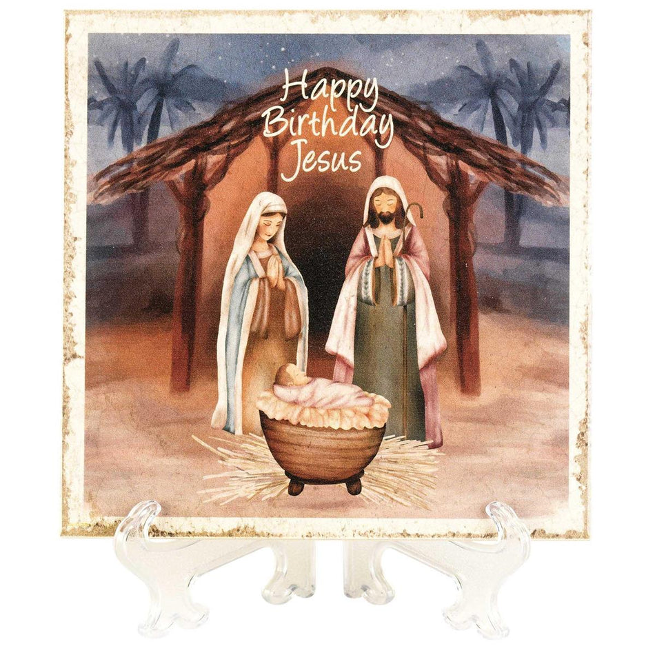 Tabletop Tile Happy Birthday Jesus Ivory by Dicksons, product view 2