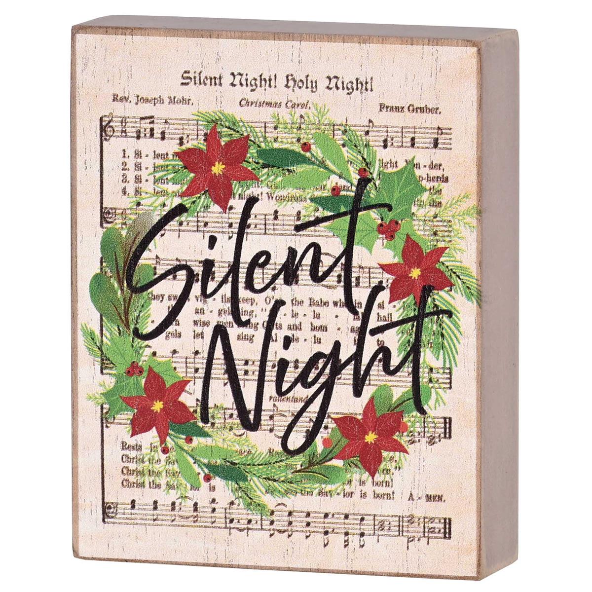 Decorative Christmas Plaque Tabletop Block Sign 3 x 4 Inch MDF Wreath Silent by Dicksons
