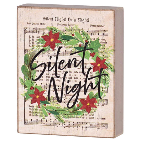 Decorative Christmas Plaque Tabletop Block Sign 3 x 4 Inch MDF Wreath Silent by Dicksons