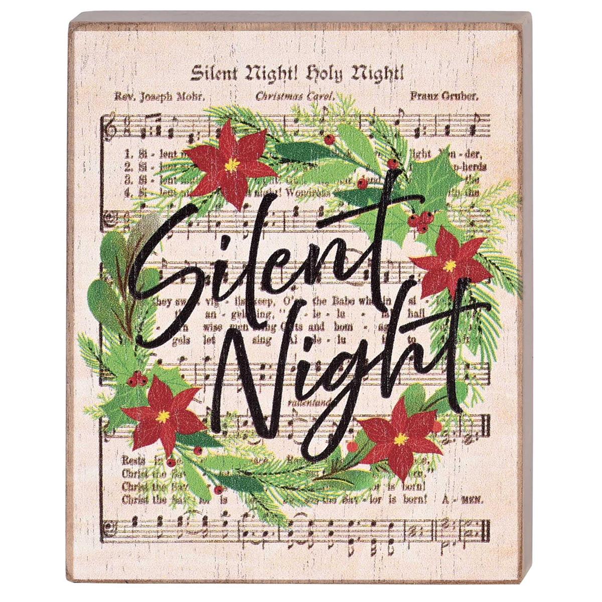 Decorative Christmas Plaque Tabletop Block Sign 3 x 4 Inch MDF Wreath Silent by Dicksons, product view 2