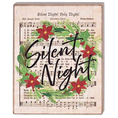 Decorative Christmas Plaque Tabletop Block Sign 3 x 4 Inch MDF Wreath Silent by Dicksons, product view 2