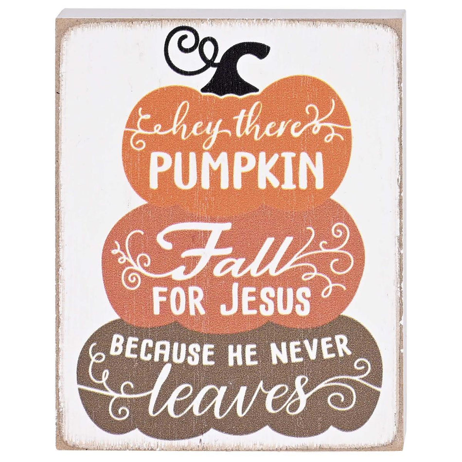 Decorative Thanksgiving Plaque Tabletop Block Sign 3 x 4 Inch MDF Pumpkins Fall by Dicksons, product view 2