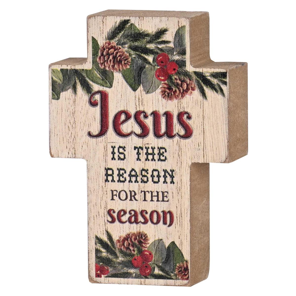 Decorative Christmas Plaque Tabletop Block Sign 3 x 4 Inch MDF Cross Jesus by Dicksons