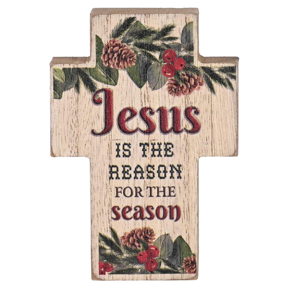Decorative Christmas Plaque Tabletop Block Sign 3 x 4 Inch MDF Cross Jesus by Dicksons, product view 2