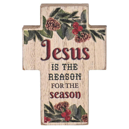 Decorative Christmas Plaque Tabletop Block Sign 3 x 4 Inch MDF Cross Jesus by Dicksons, product view 2